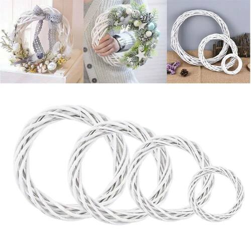 10-30CM Christmas Rattan Ring White Wreath Garland Hanging V