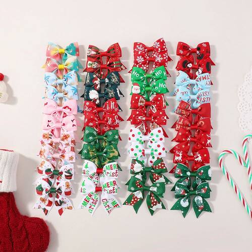 10/40pcs 2.4'' Christmas Cheer Bowknots Hair Clips Set for B