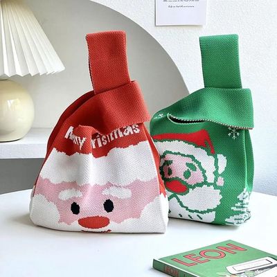Casual Christmas Gift Knot Wrist Bag Santa Claus Candy Pouch