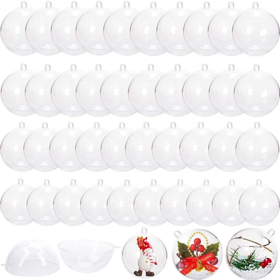 40 Pcs Clear Christmas Ornaments Balls Hollow Sphere with 4