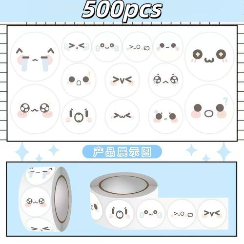 500Pcs/Roll Kawaii Emoji Stickers Cute Text Face Expression