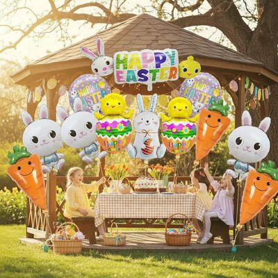 6pcs Happy Easter Foil Balloons Set Cute Chick Egg Carrot Bu
