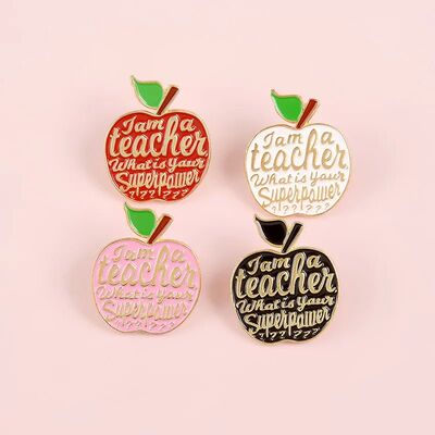 4 Styles Enamel P Teacher's Superpower Badge Brooch Denim Co