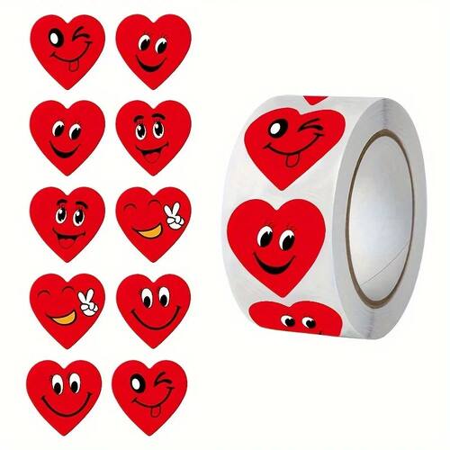 500Pcs Red Heart Self-Adhesive Labels for Gift Tags Envelope