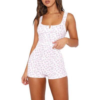 Women Sleeveless Shorts Jumpsuits Summer Casual Floral Print