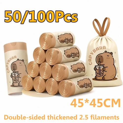 100/50Pcs 45x45cm Printed Tear-Free Drawstring Trash Bags Di