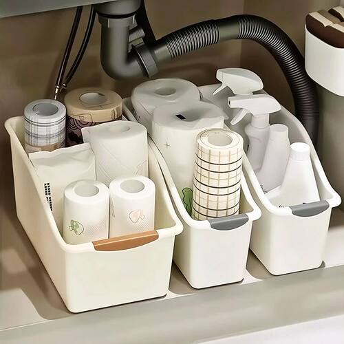 2/3pcs Plastic Under Sink Organizer with Wheels Bottle Organ