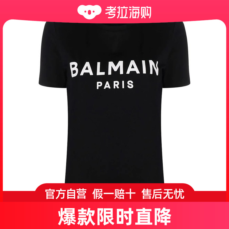 香港直邮Balmain巴尔曼女士T恤黑色圆领字母印花XF0EF000BB02-EAB