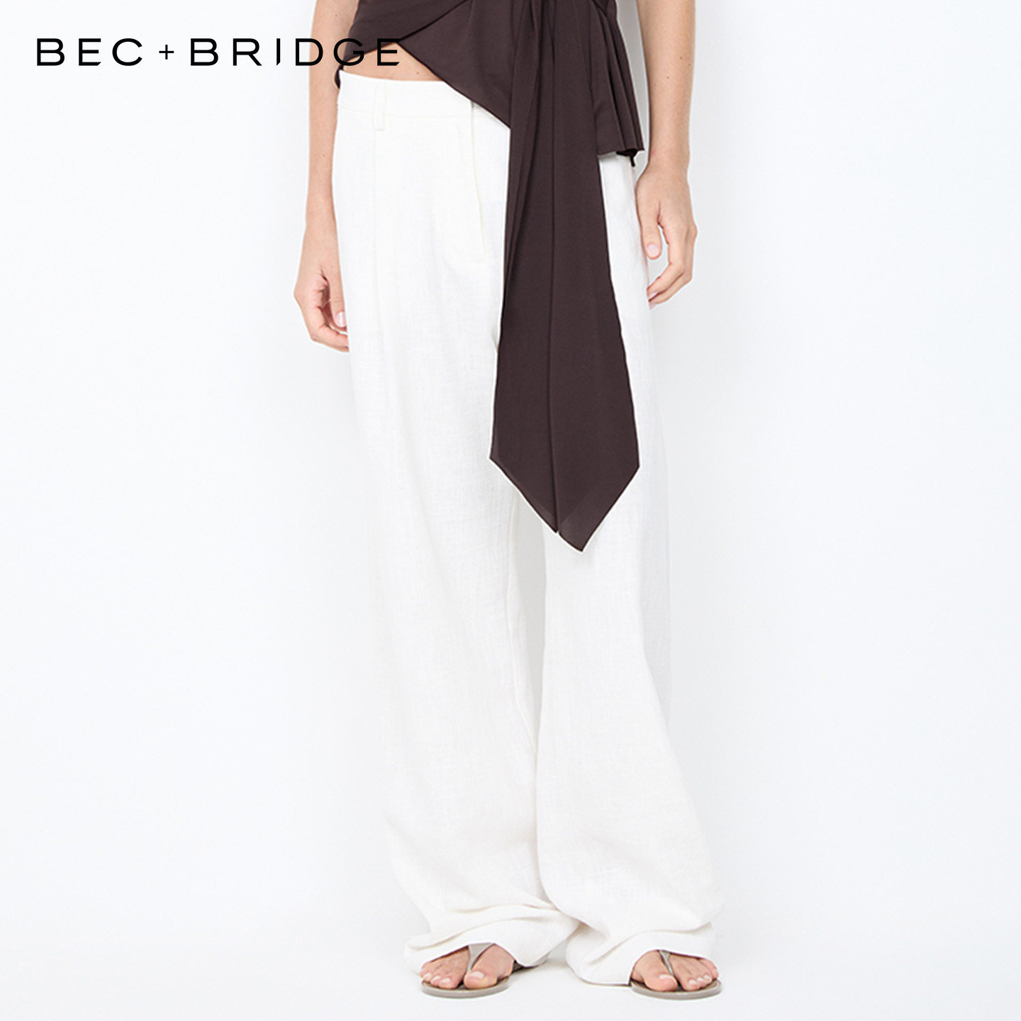 BECBRIDGE VINNIE白阔腿棉麻透气高腰休闲显瘦西装裤 H25-40776,女装/女士精品,休闲裤,淘宝优惠券,粉丝福利购,淘宝优惠卷