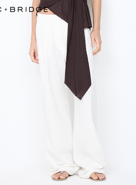 BECBRIDGE VINNIE白阔腿棉麻透气高腰休闲显瘦西装裤 H25-40776