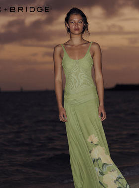 BECBRIDGECITRINA吊带褶皱修身露背开衩度假花卉连衣裙H25-13124P