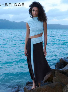 BECBRIDGE CONNI网纱露背拼接不对称拼色镂空个性连衣裙H25-13210