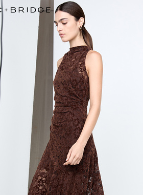 BECBRIDGE PAMELA高领挂脖天鹅绒蕾丝内衬优雅晚宴长裙 H25-13227