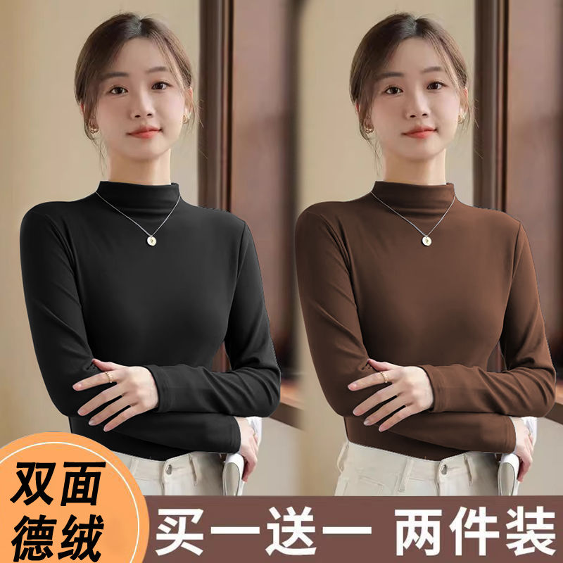 德绒打底衫女内搭加绒一体绒保暖上衣2025秋冬新款半高领羊绒衫女图片