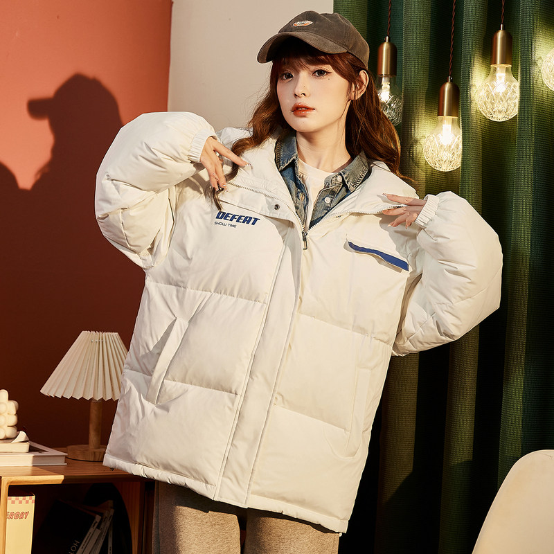 唐狮羽绒服女冬季连帽印花一手长短款白色羽绒厚外套潮流保暖舒适