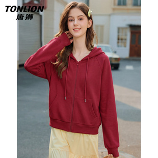 唐狮官方连帽卫衣外套女春秋款2026新款女款宽松短款开衫上衣女VB