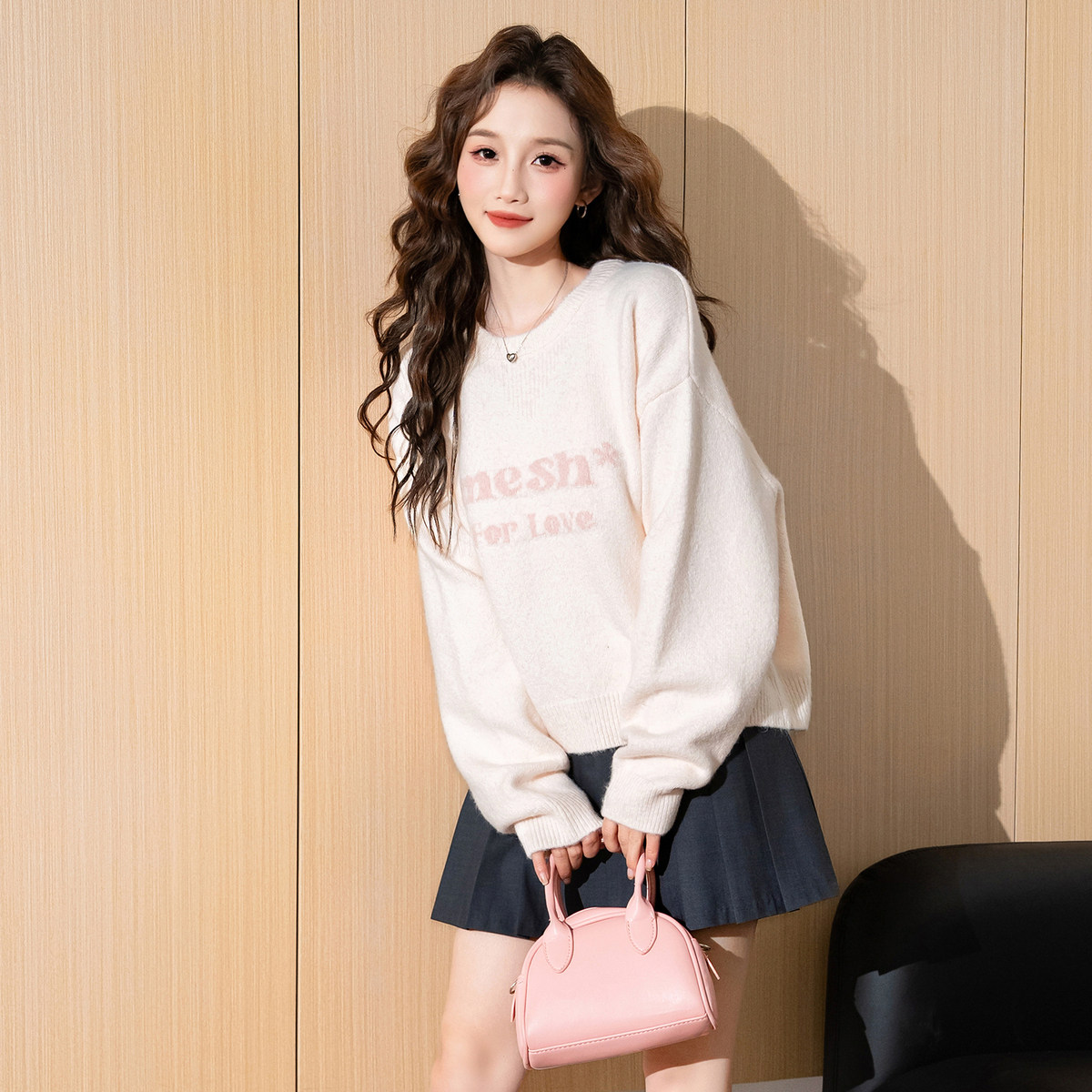 唐狮新款秋冬女毛衣圆领套头气质软糯甜美韩系慵懒风毛衣休闲TE