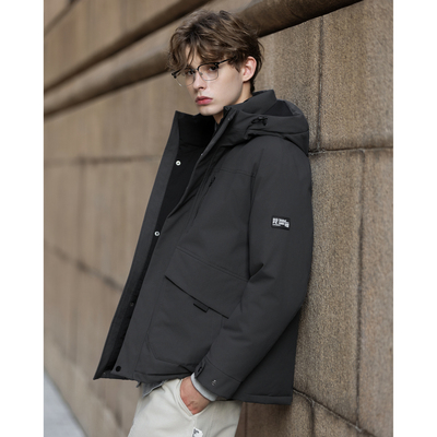 唐狮冬季短款工装羽绒服男小众设