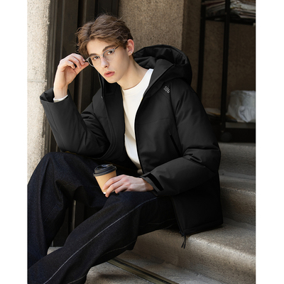 唐狮冬季新款男短款羽绒服连帽冲