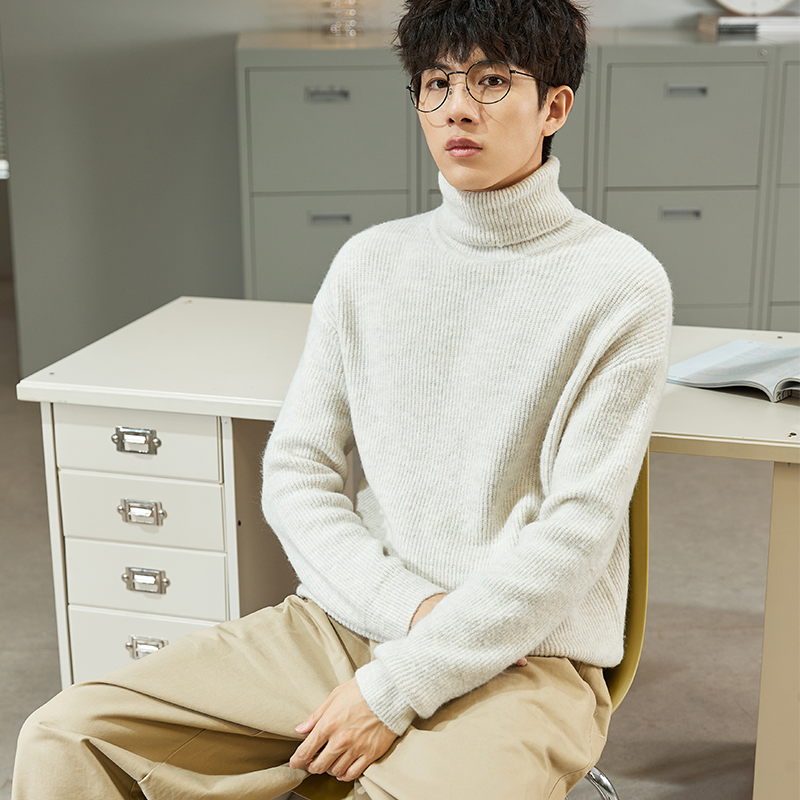 唐狮纯色高领毛衣男士秋冬季打底