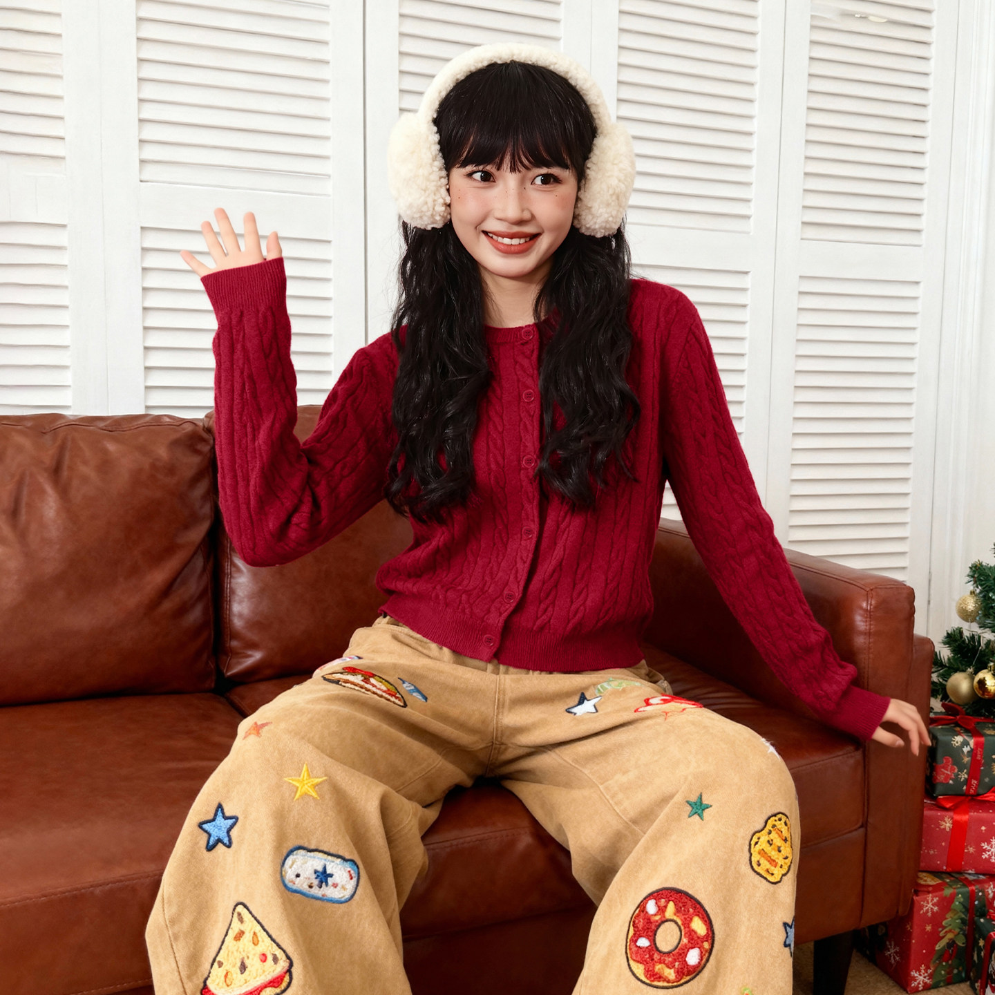 唐狮新年红绞花开衫毛衣女2026本命马年新款时尚洋气小香风外套VB,女装/女士精品,毛针织衫,淘宝优惠券,粉丝福利购,淘宝优惠卷