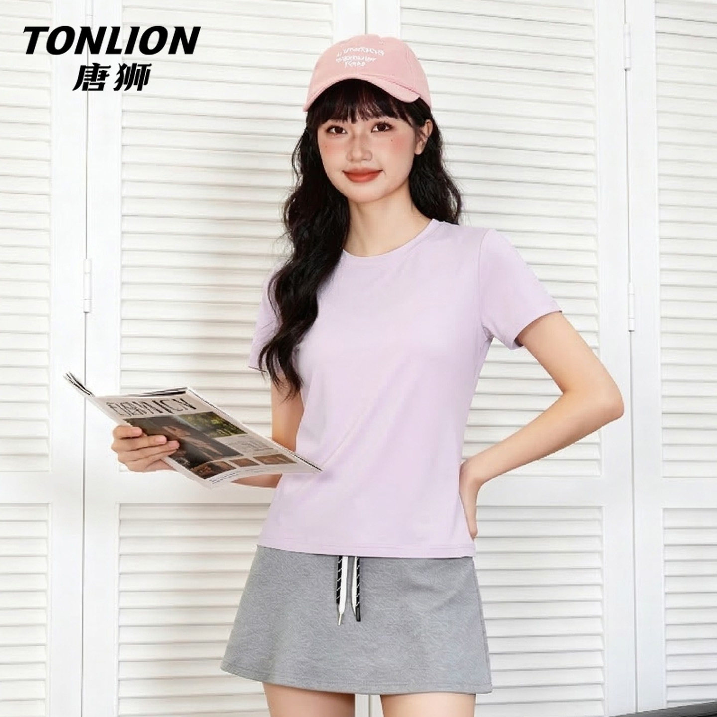 唐狮官方紫色透气短袖t恤女2026新款夏季女士合身凉感运动上衣V