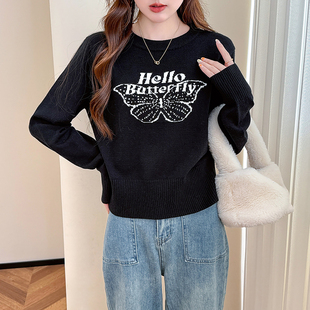 唐狮秋冬毛衣女趣味图案设计圆领套头春秋可外穿百搭上衣女装