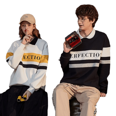 唐狮秋冬季新款情侣装翻领拼接