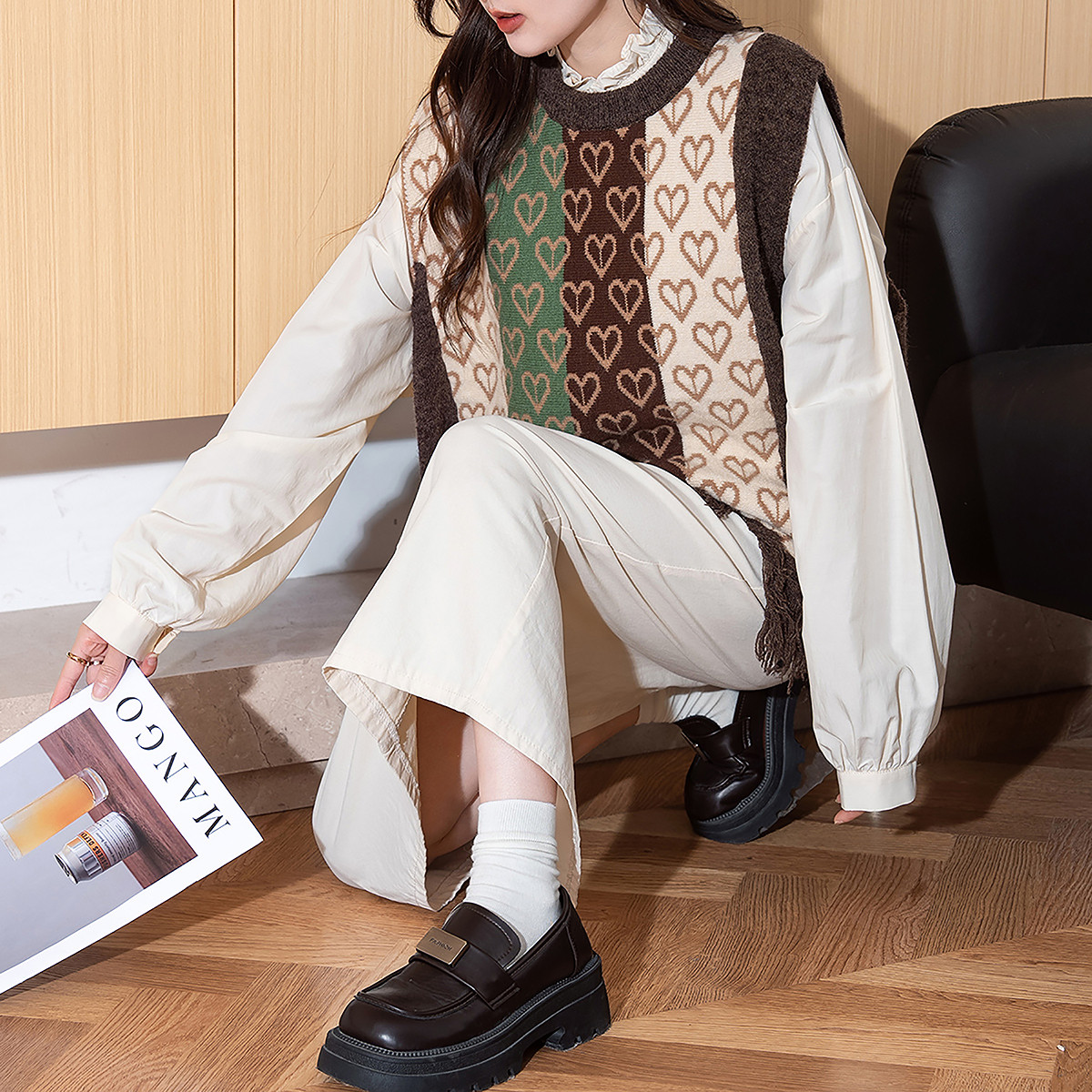 唐狮秋冬毛衣女复古风流苏下摆套头马甲外穿高级感百搭instu