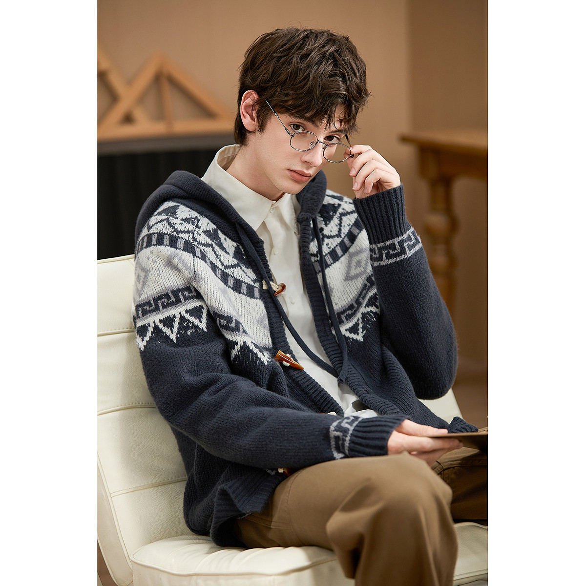 唐狮秋冬季男开衫毛衣连帽费尔岛设计感时尚仿牛角扣毛线衫TM,男装,针织衫/毛衣,淘宝优惠券,粉丝福利购,淘宝优惠卷