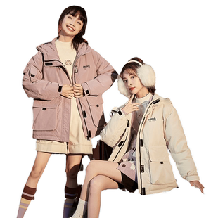 唐狮白色羽绒服女冬季新款短款小个子工装羽绒服时尚外套派克服潮