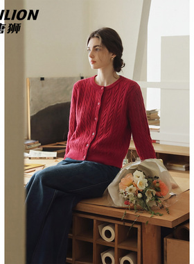 唐狮官方红色毛衣女针织衫外套2026新款春季本命年开衫新年战袍VC