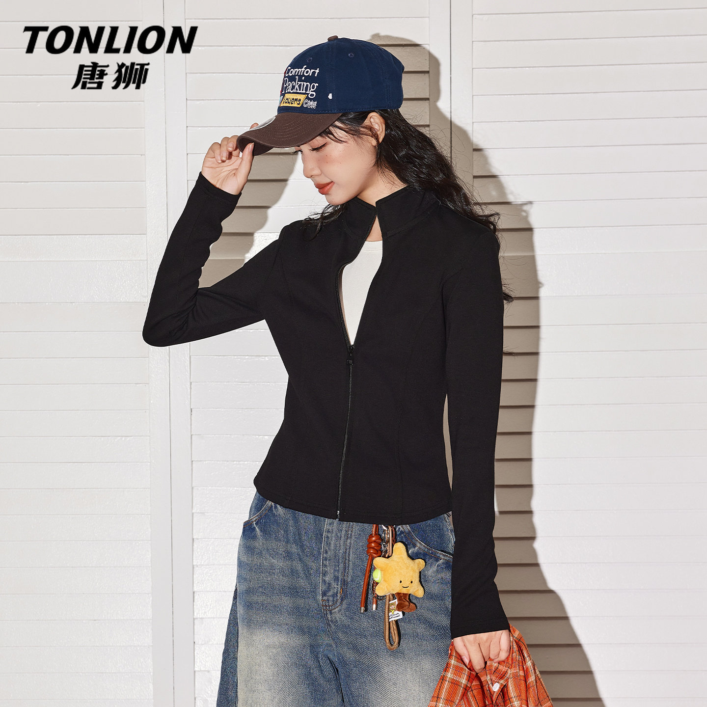 唐狮官方黑色外套女春秋款2026新款小个子修身显瘦初春开衫上衣V