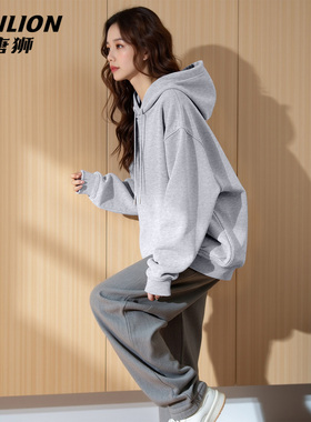 唐狮官方灰色卫衣外套女2026新款春秋女士休闲宽松显瘦连帽上衣VB