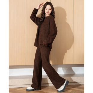显瘦一整套穿搭女装 女领绒感慵懒风长裤 圆毛衣套装 唐狮秋冬新款