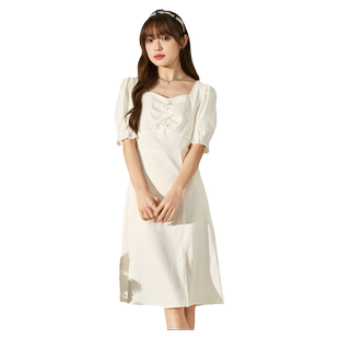 唐狮夏装法式连衣裙女装气质中长款淑女设计感开叉青少年裙子潮