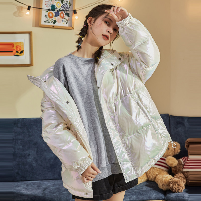 [反季清仓]唐狮冬季亮面短款羽绒服女外套时尚短款立领面包服