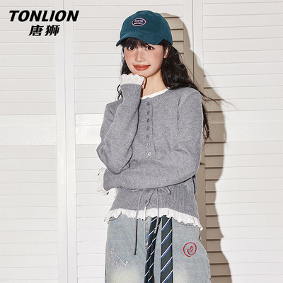 唐狮灰色毛衣外套女2025新款秋