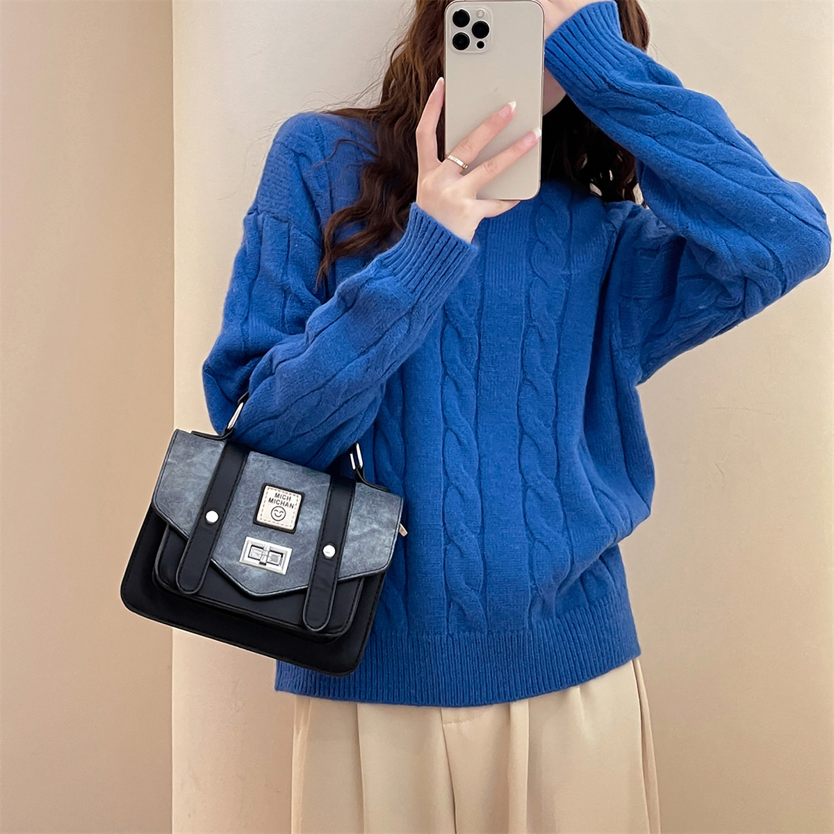 秋冬季毛衣女绞花设计圆领套头蓝色复古简约风休闲百搭TUTA,女装/女士精品,毛衣,淘宝优惠券,粉丝福利购,淘宝优惠卷