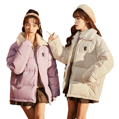 唐狮仿兔毛翻领羽绒服女冬短款面