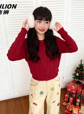 唐狮官方马年红色毛衣女外套2026新款春款本命年针织衫新年战袍VC