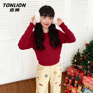 唐狮官方马年红色毛衣女外套2026新款春款本命年针织衫新年战袍VC