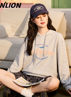 唐狮灰色连帽卫衣女秋冬款2026新款爆款韩系慵懒风上衣外套女VB