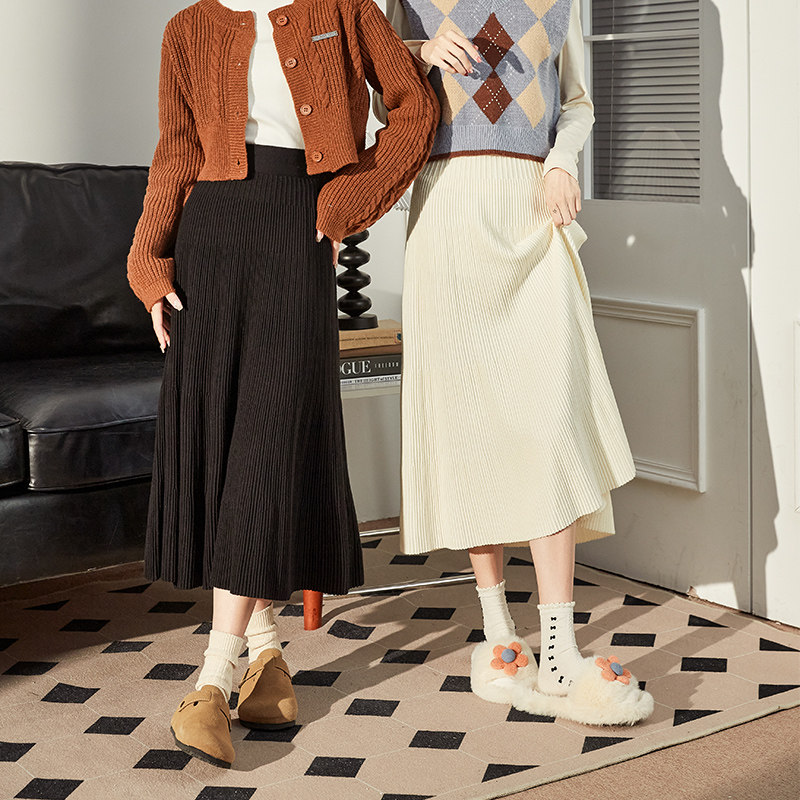 唐狮鱼尾裙针织半身裙女秋冬新款高腰a字裙毛织毛衣裙中长款伞裙