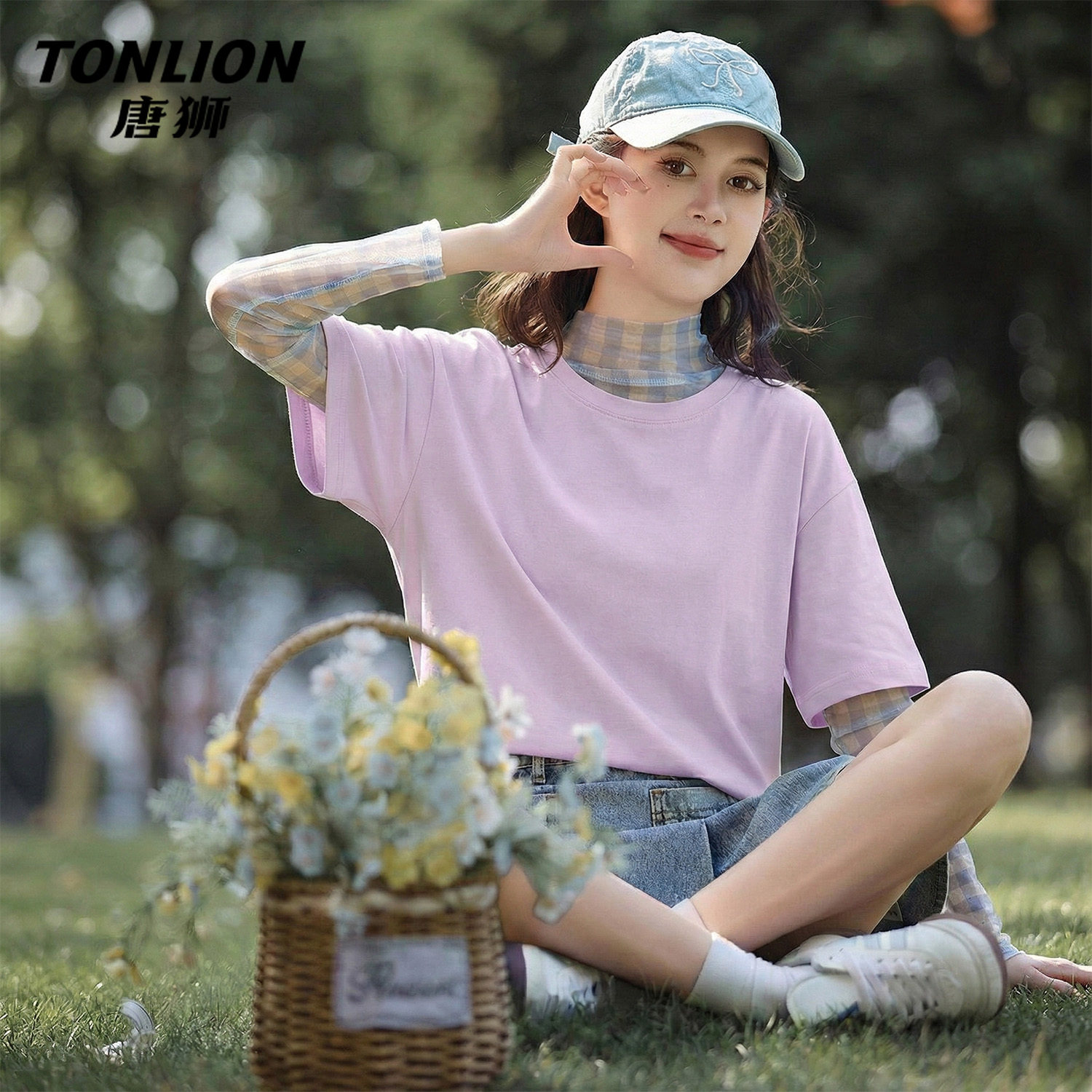 唐狮官方紫色纯棉短袖t恤女2026新款夏季打底上衣宽松大码半袖V