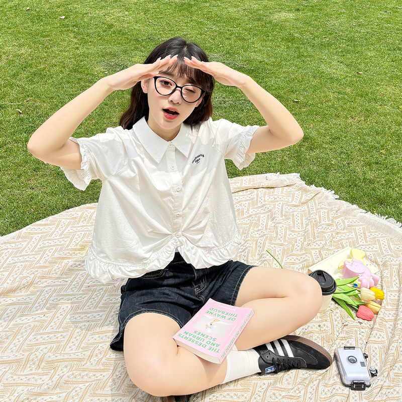 唐狮衬衫女夏季新款短袖t恤白色