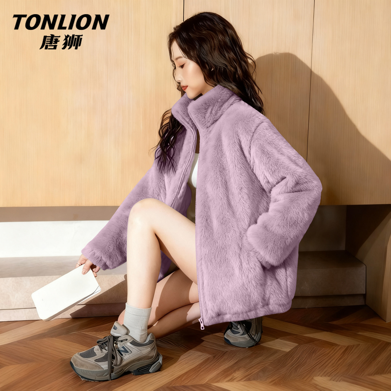 唐狮紫色加绒外套女冬季2025新款
