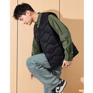 唐狮冬季新款男士羽绒马甲叠穿无领轻薄款羽绒服内搭弧形压线TA