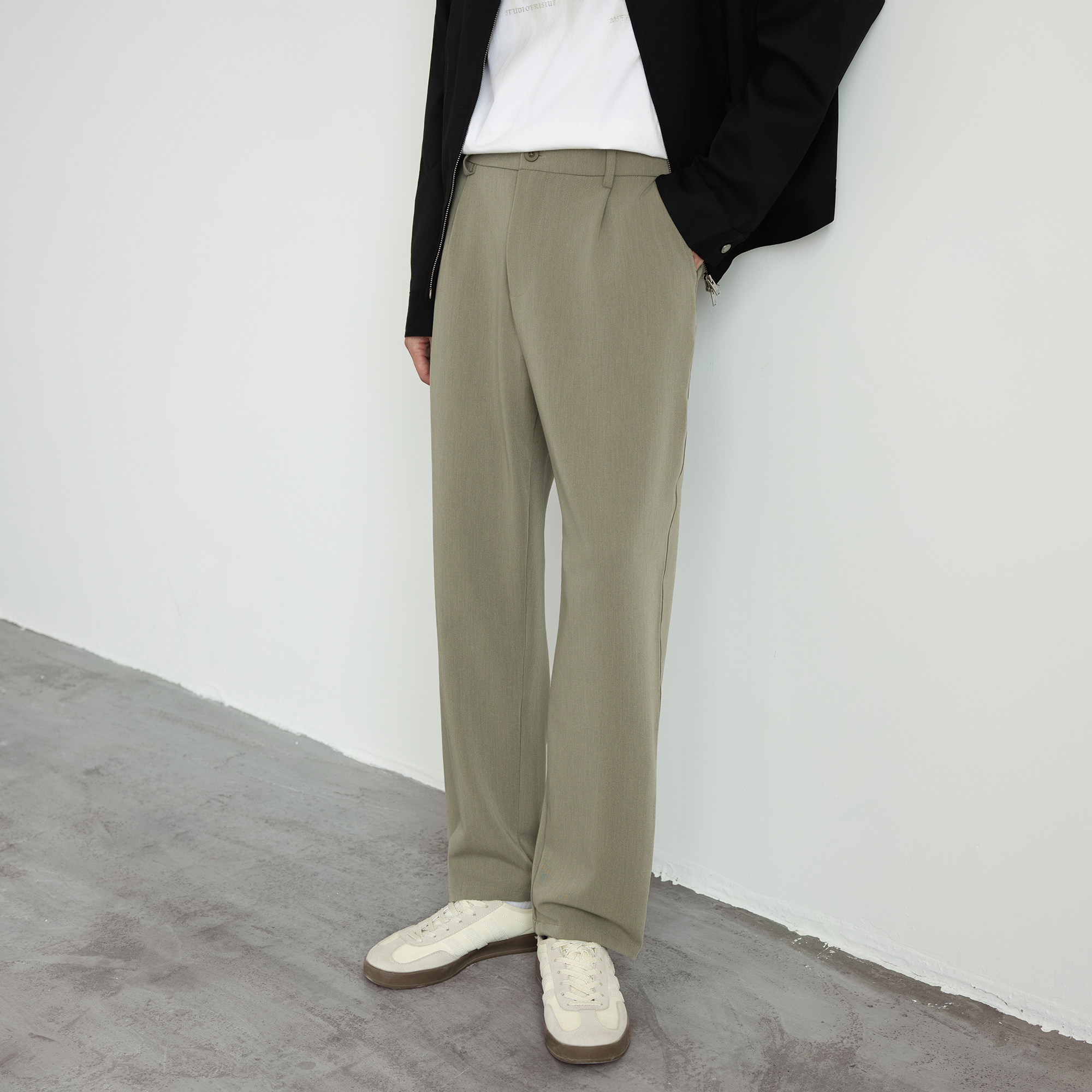 唐狮男裤直筒休闲长裤净色宽松休