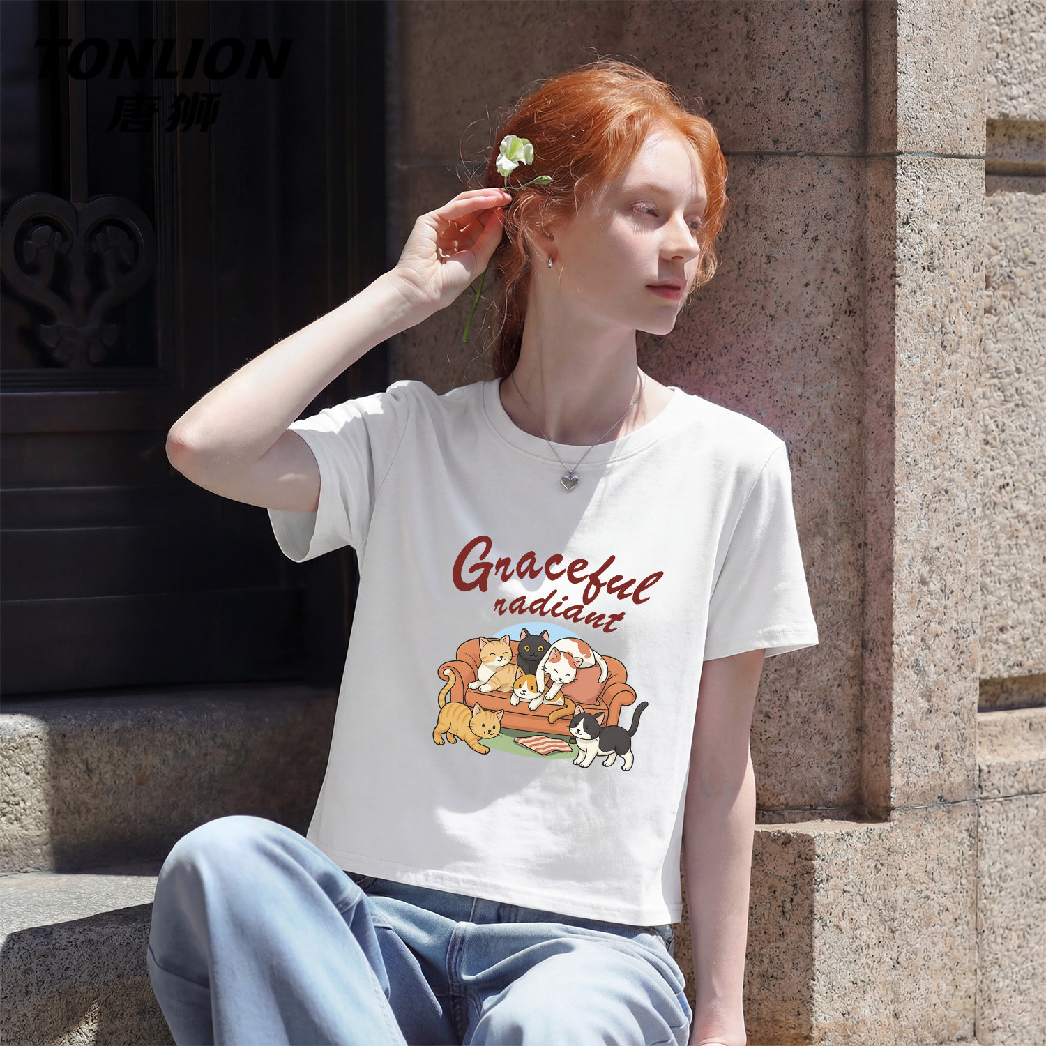 唐狮官方纯棉短袖t恤女2026新款夏今年流行漂亮的女装半袖上衣V